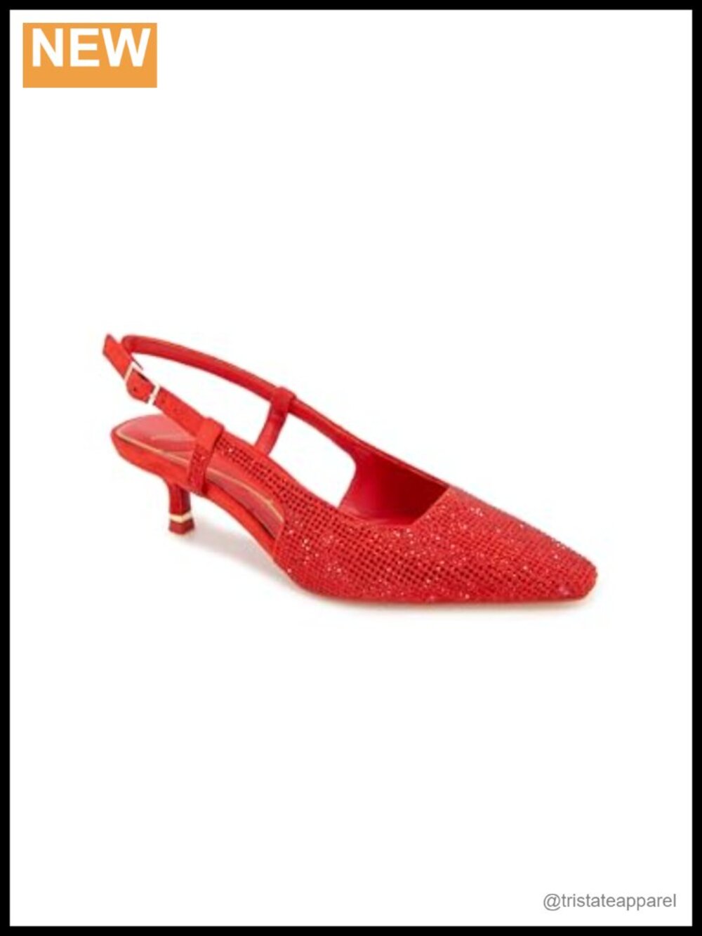 Women's Martha Crystals Kitten Heel Slingback Pointed Toe Pumps